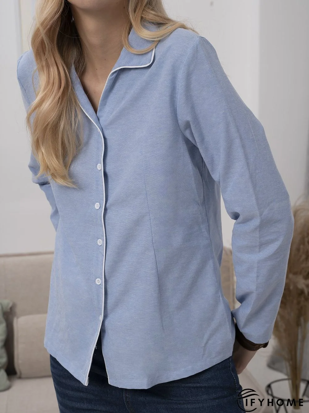 Plus Size Vintage Plain Long Sleeve Casual Shirts Tops | IFYHOME