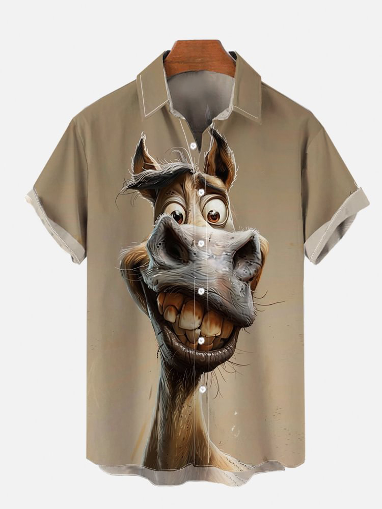 Men's Funny Animal Grin Joke Print Shirt PLUSCLOTHESMAN