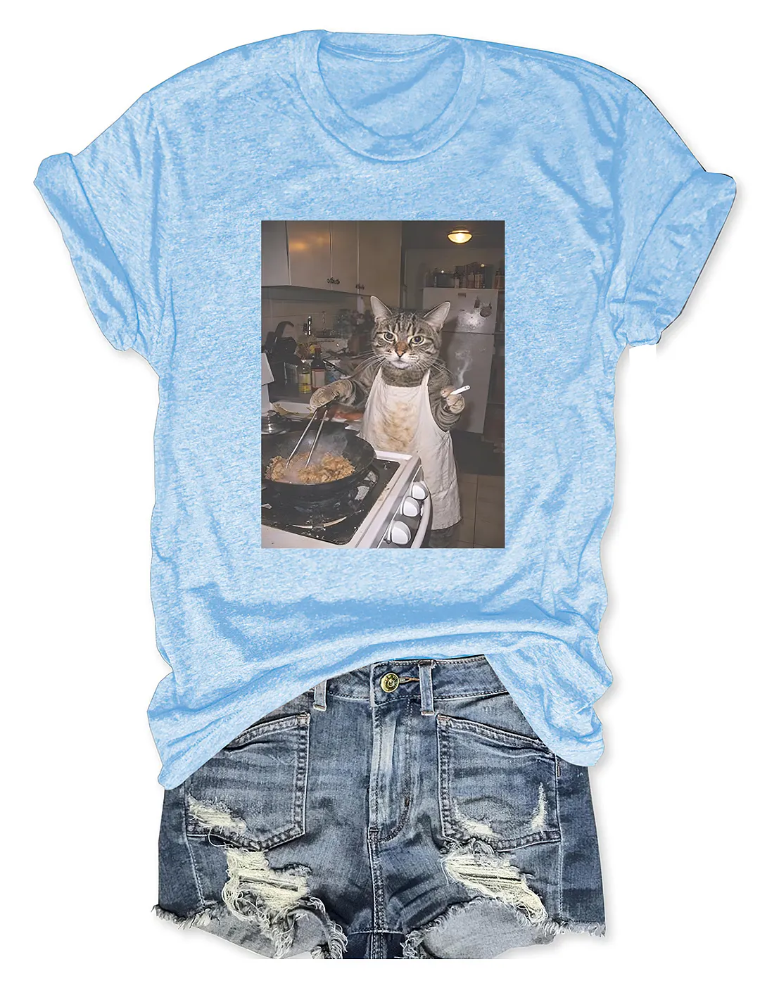 Funny Smoking Cooking Cat T-shirt