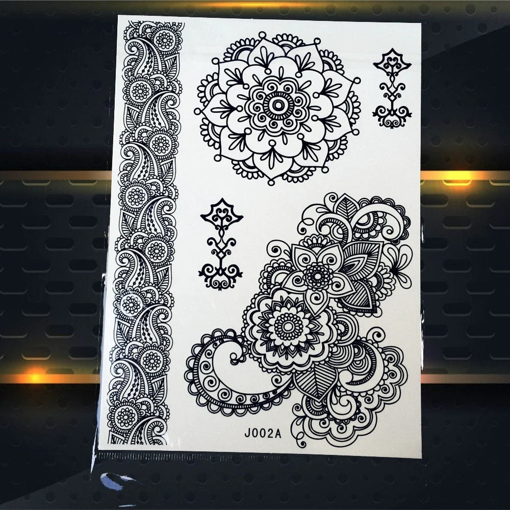 1PC Women Wedding Henna Flash Temporary Tattoo Sticker Black Elephant Ganesha Design Waterproof Fake Tattoo Elephant Chain PBJ18