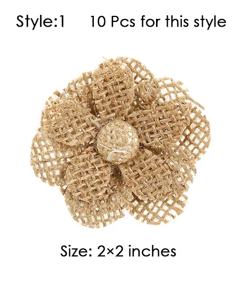 10 Pcs Burlap Flowers & Bowknots Set