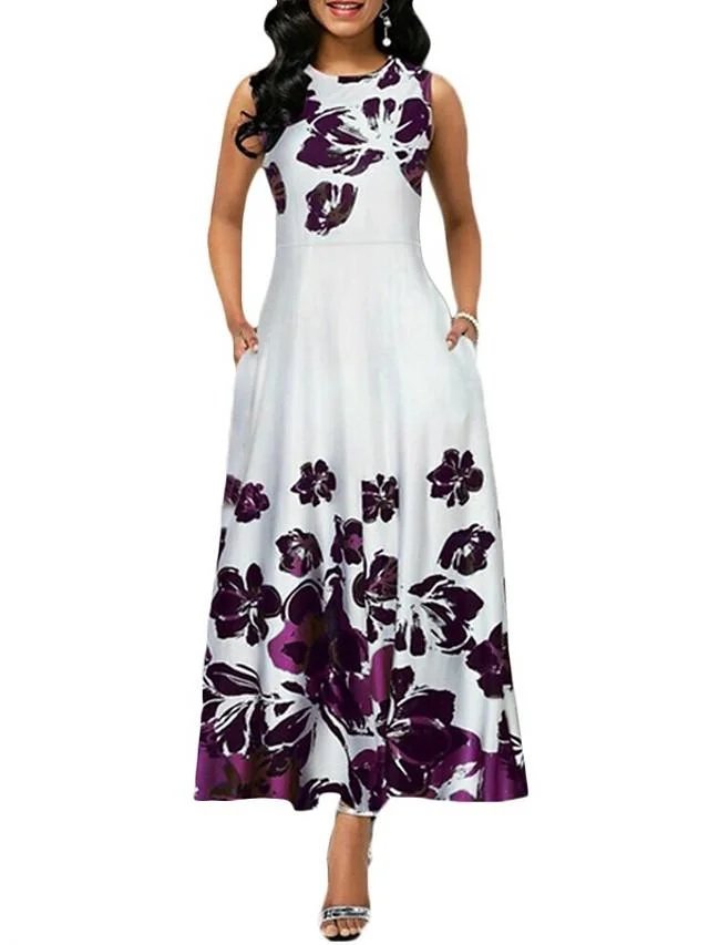 Women's A-Line Dress Maxi long Dress Sleeveless Print Print Summer Casual White Black Blue Purple Wine Green S M L XL XXL