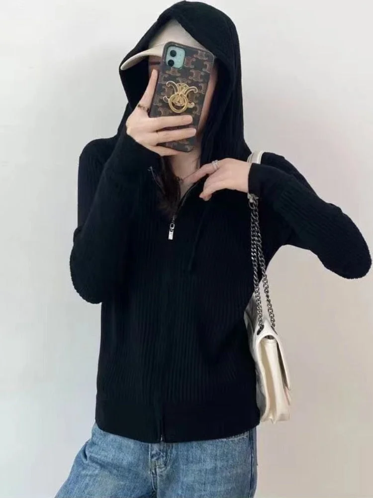 Sonicelife Hooded Sweaters Sweatshirts New Knitted Cardigan Women's Clothing Bottoming Sweater Casual Hoodies Coat Cardigan Autumn Winter