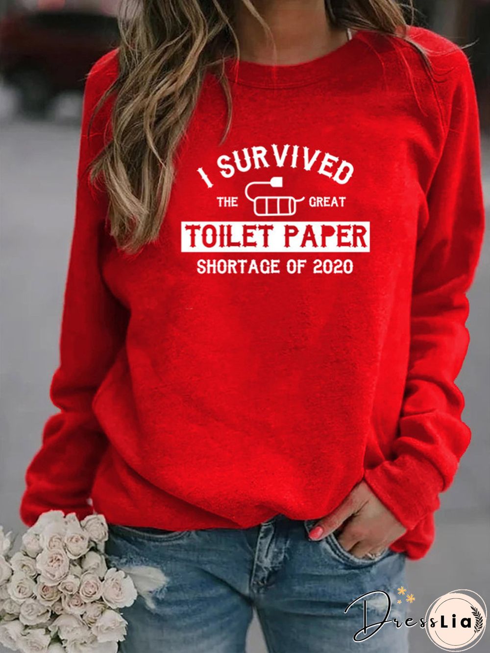 Vintage Statement Letter Printed Long Sleeve Crew Neck Plus Size Casual Tops