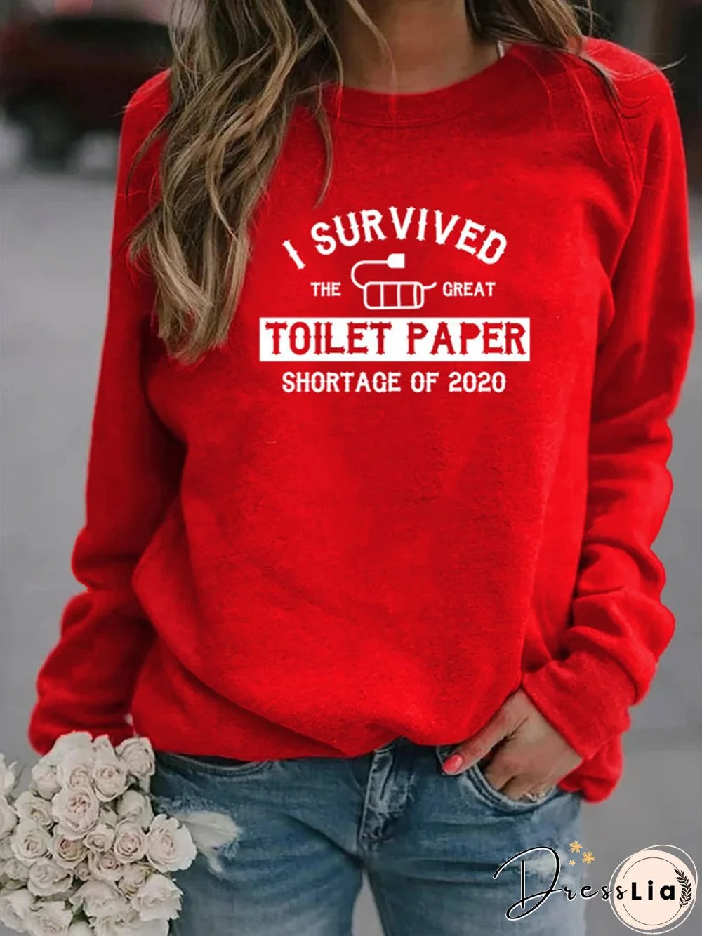 Vintage Statement Letter Printed Long Sleeve Crew Neck Plus Size Casual Tops