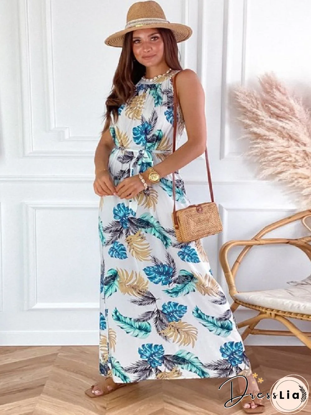 Necked Vintage Print Dress