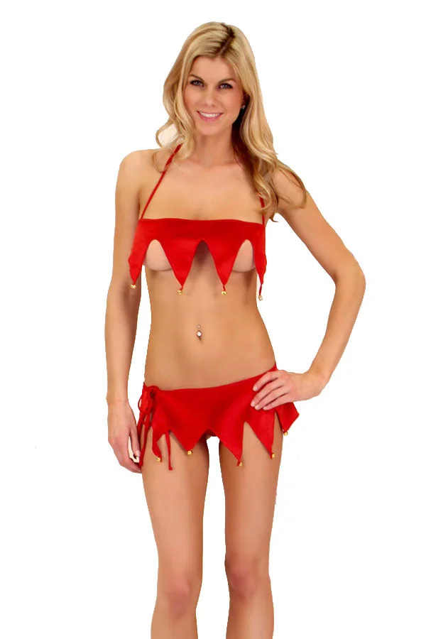 Sexy Chevron Jingle Bell Womens Santa Set Lingerie Costume-elleschic