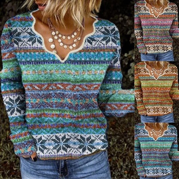 Womens Fashion V-Neckline Color Block Floral Casual Sweater Shift Sweaters Soft and Comfortable Long Sleeve Top - Shop Trendy Women's Fashion | TeeYours