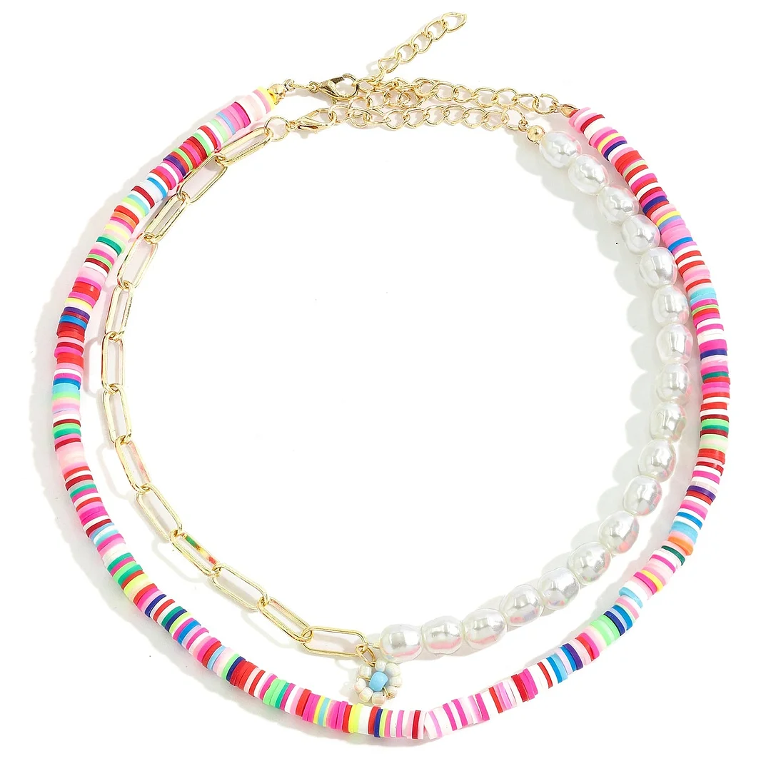 Dvacaman Boho Colorful 2pcs/set Beads Chain Necklace Trendy Ethnic Multi Layer Beaded Choker Necklace for Women Party Jewelry