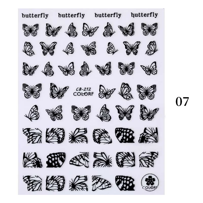 Black White Gold Butterfly 3D Nails Sticker Geometry Decals Flower DIY Decals Designs For Nail Art Manicures Decorations Salon