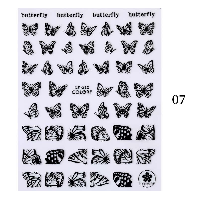 Geometric Lines Black White Butterfly 3D Nails Sticker Flower Gold DIY Decals Designs For Nail Art Manicures Decorations Salon