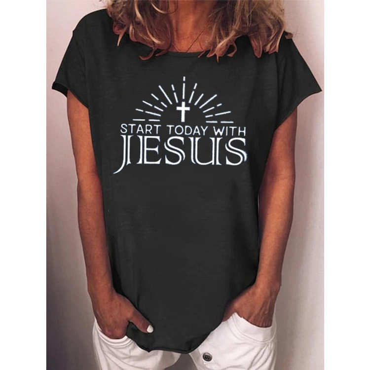 Women's Star Today With Jesus Print T-Shirt socialshop