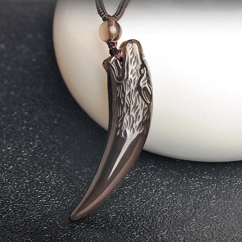 Natural Black Obsidian Ice Obsidian Rainbow Obsidian Wolf Tooth Pattern Strength Necklace Pendant