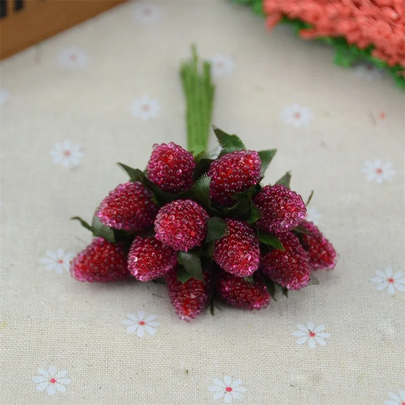 12pcs Artificial Fruit Stamen Glass Berries For Wedding Christmas Decoration Simulation Fake Strawberry DIY Scrapbooking Crafts