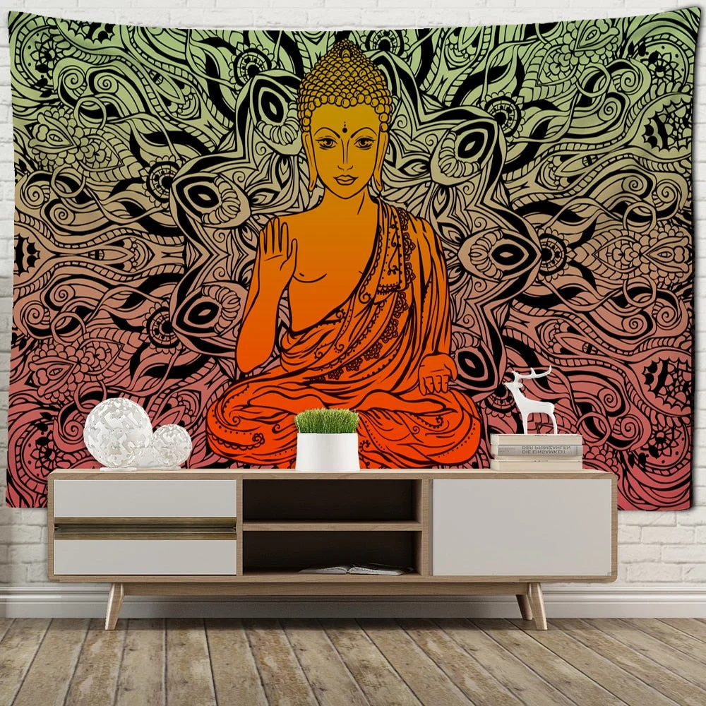 Indian Buddha Statue Tapestry Mandala Wall Hanging Wall Cloth Chakra Tapestries Psychedelic Yoga Carpet Home Decoration