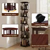 [US Local Warehouse] 6 Tier Bamboo Rotating Bookshelf on Wheels 360 Spinning Book Shelf Tower Round Revolving Bookcase Organizer Rolling Bookshelves for Small Space Corner Bedroom Office