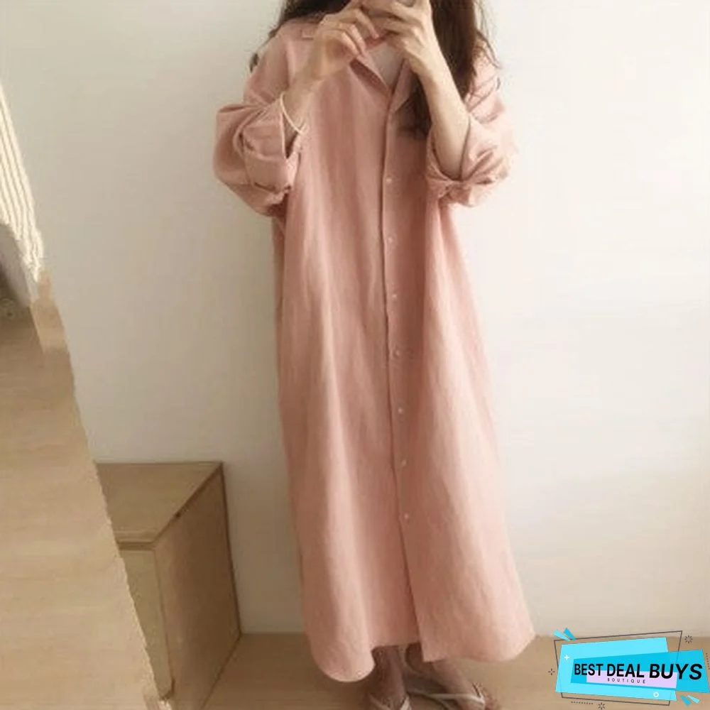 3/4 Sleeve Cotton-Blend Solid Casual dress
