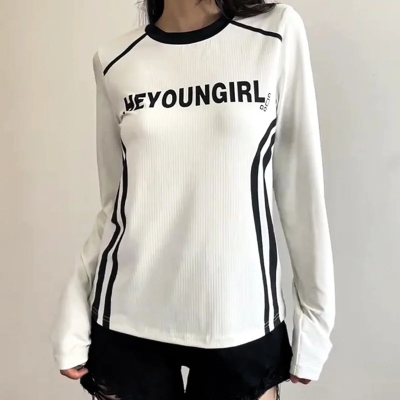 Athvotar Athvotar Spice Girl Wind Racing Suit Contrast Color Print T-Shirt Women's New Summer POLO Collar Button Slim Top