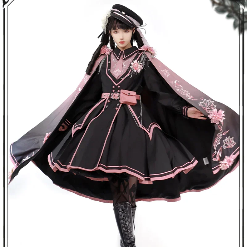 Black Pink Military Lolita Cape and Dress ON1089