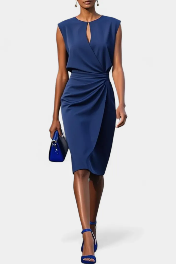 Draped Neckline Midi Dress with Cutout Detail