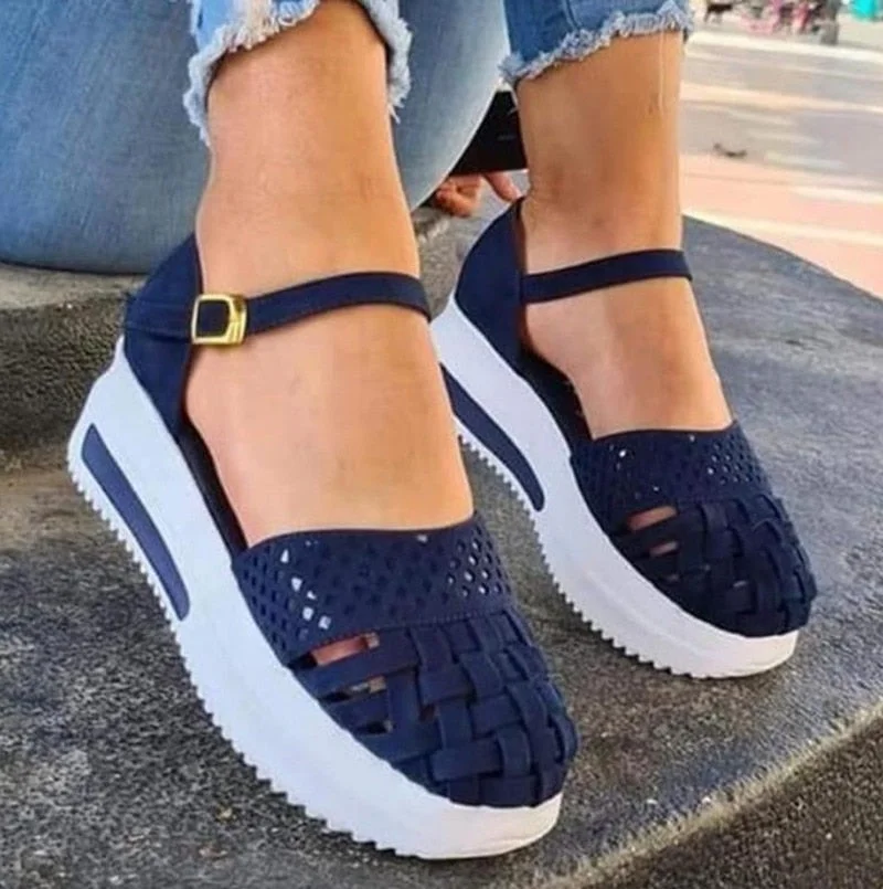 2022 Fashion Women Hollow Out Sandals Summer Flat Heel Sandals Female Casual Sewing Increase Platform Sandals Ladies Sandalias