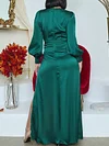 Stylish Solid Color Split-Side Cross-Strap V-Neck Long Sleeves Maxi Dress