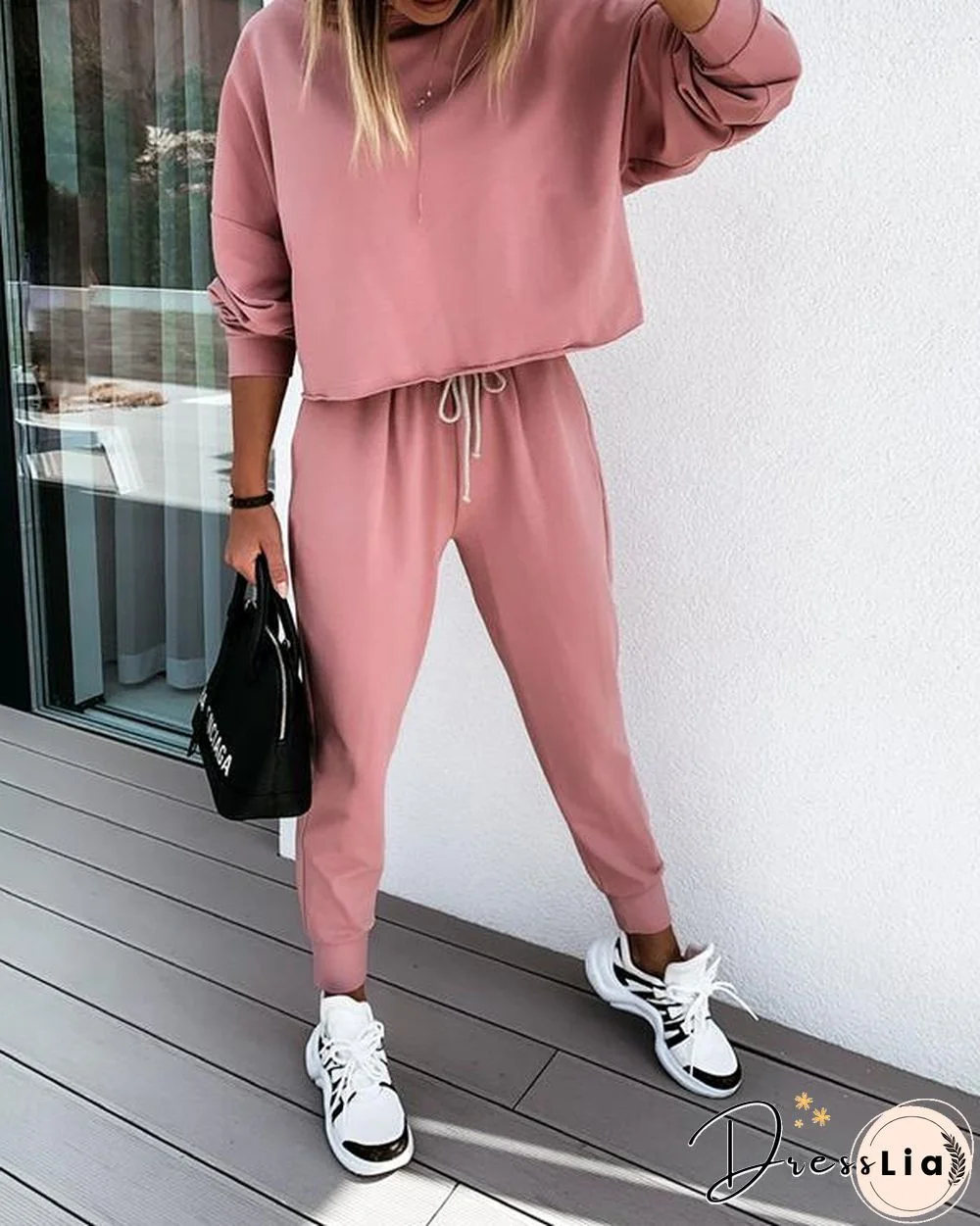 Fashion Solid Color Casual Two-Piece Set