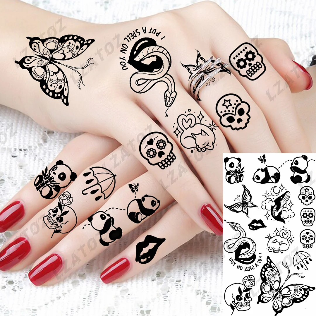 Sdrawing Eye Flower Temporary Tattoos For Woman Adults Rose Butterfly Tiny Fake Tattoo Sticker 3D Finger Waterproof Tatoos