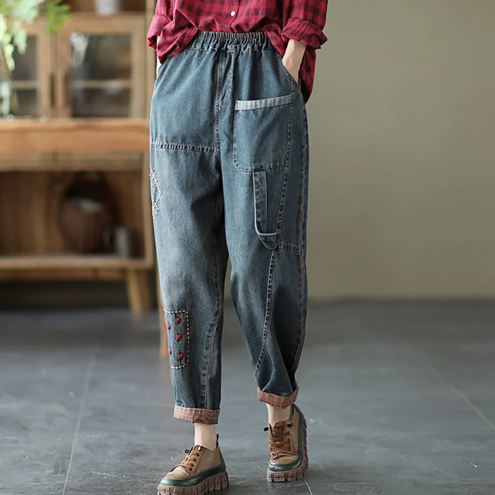 Fashion Rmbroidery Women Jeans Spring Autumn 2023 Casual Straight Loose High Waist Harem Pants Female Baggy Denim Pants