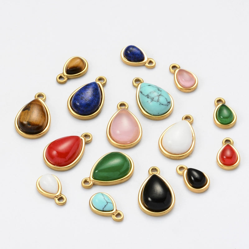 1 Piece 12 * 19mm 8*13mm 304 Stainless Steel Natural Stone Geometric Pendant Jewelry Accessories