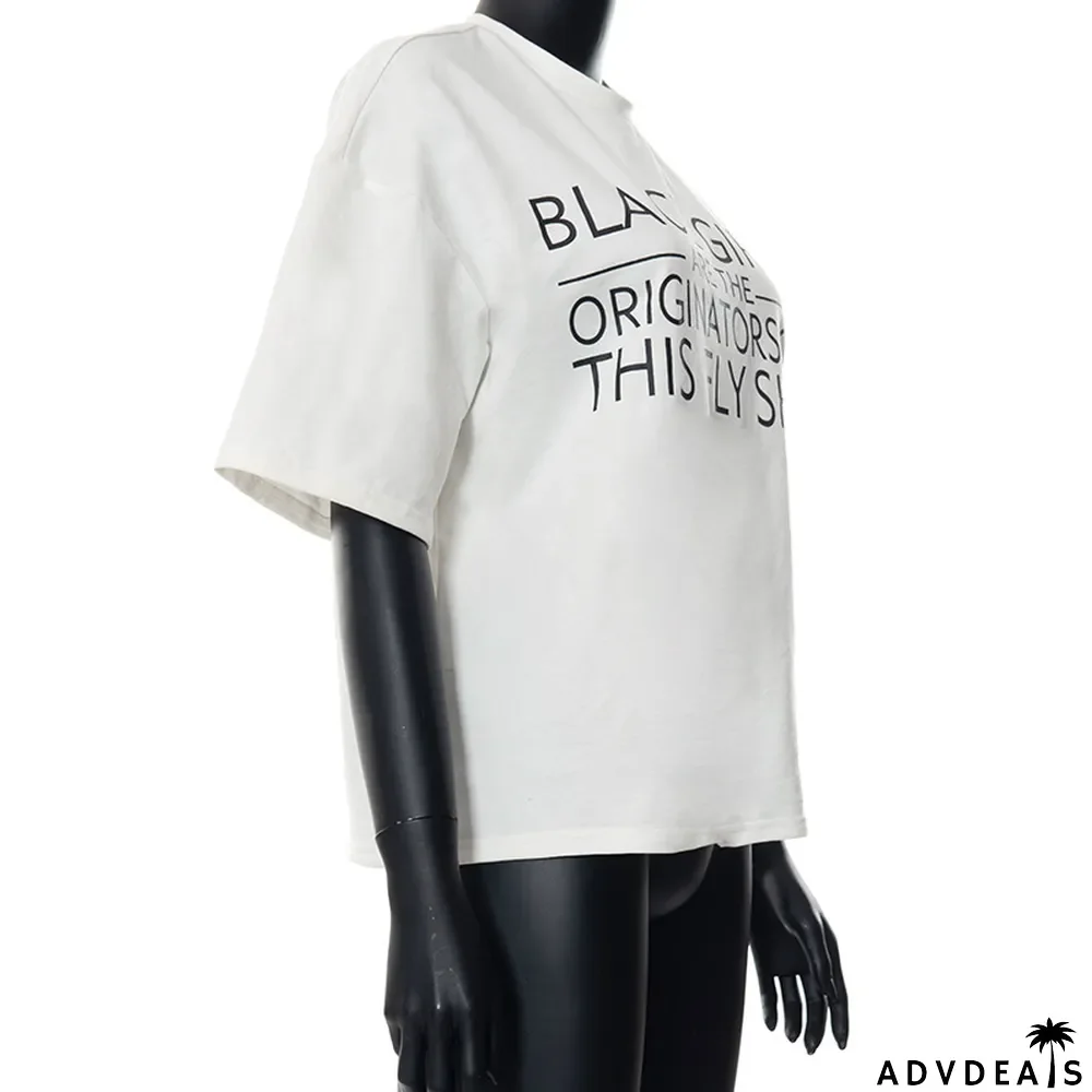 Fashion Women Spring Loose Letter Print Sports Casual Cropped Top