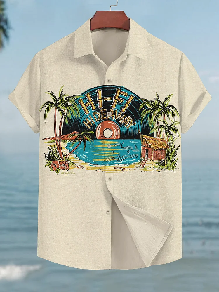 Men's Vacation Hi-Fi Hideaway Abstract Vinyl Art Print Shirt