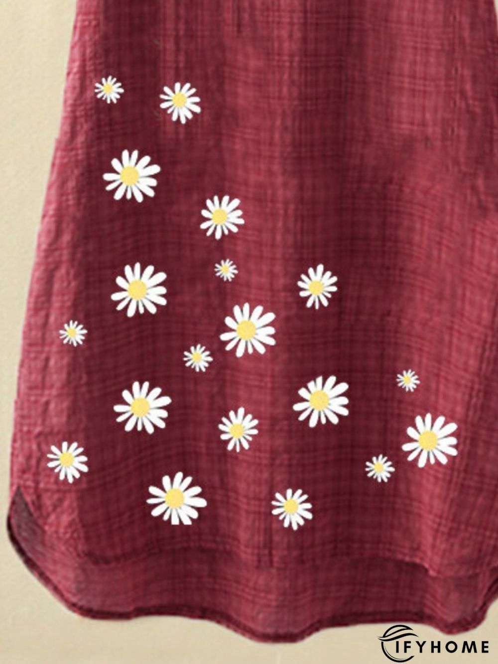 Fuchsia Round Neck Floral Casual Cotton Weaving Dress | IFYHOME