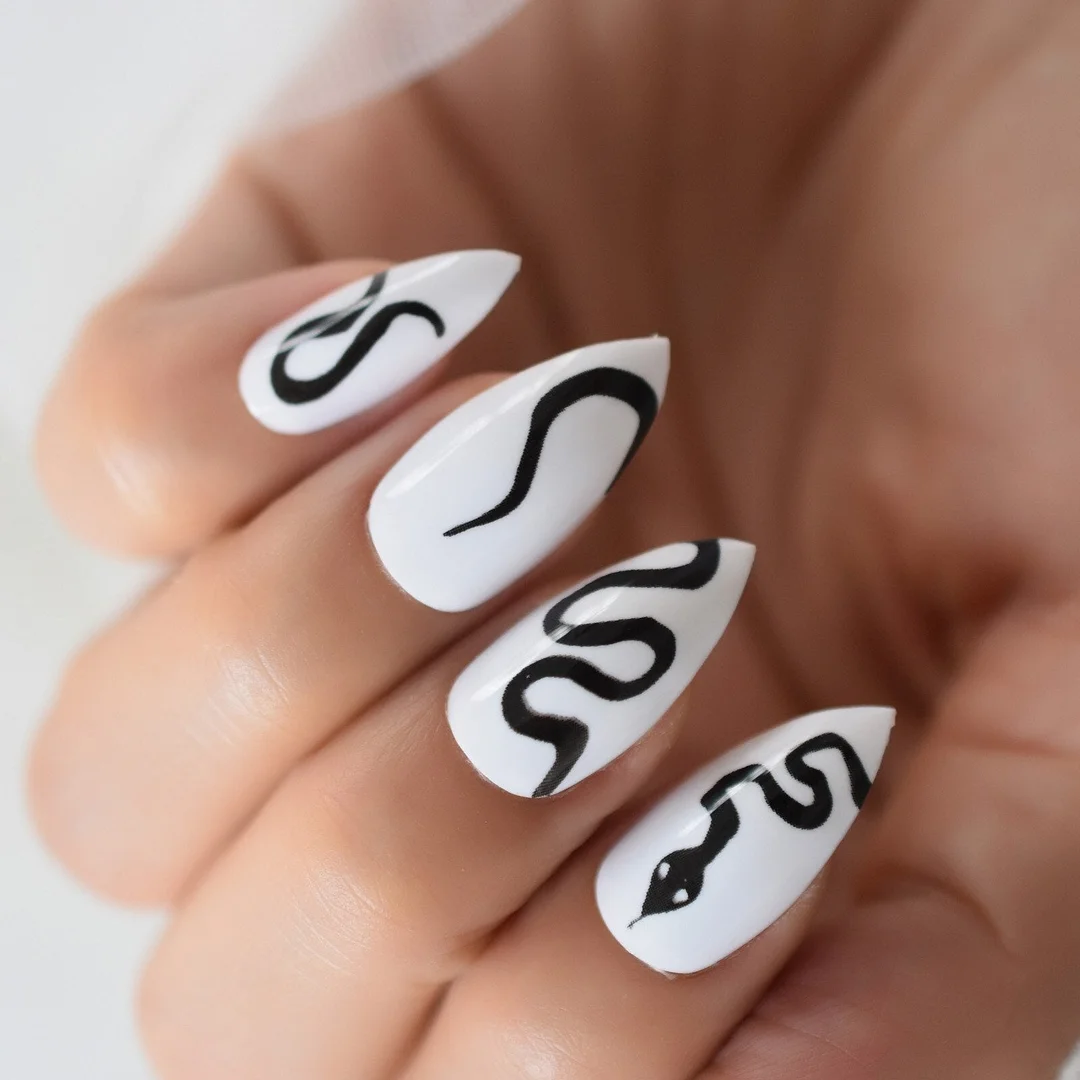 Dark Purple Color Almond Nail Tips 2021 Full Cover Fingernails Medium Charms Grapes False Nails Art Fake Gels Nails IMABC 24Pcs-Nail Inspo