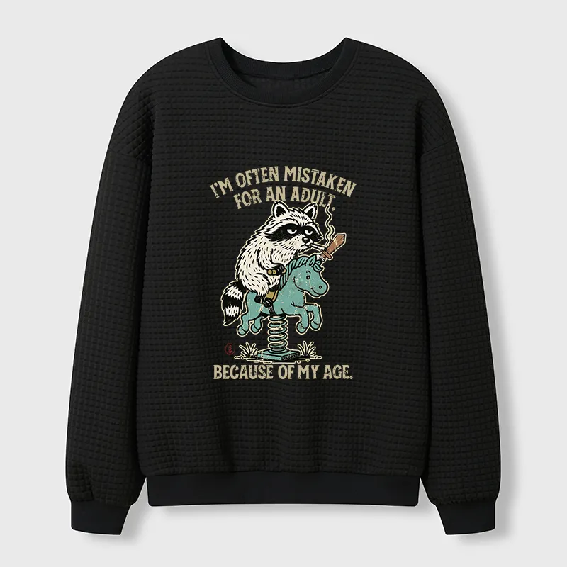 Funny Raccoon And Horse Meme Waffle Sweatshirt artswardrobe