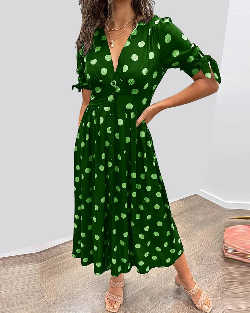 Fania - Polka Dots V-Neck Dress