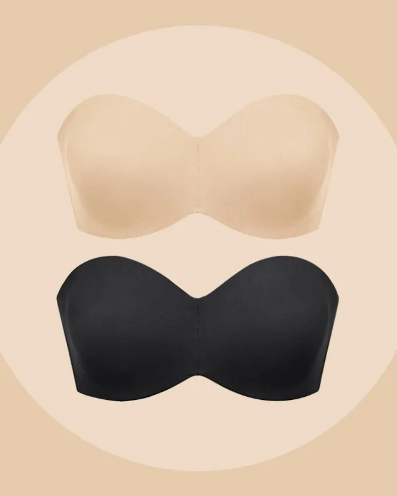 SheCurve® Full Support Non-Slip Convertible Bandeau Bra-Black+Nude