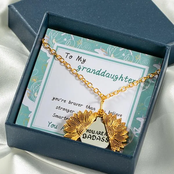 You Are A Badass Sunflower Necklace - For Granddaughter