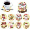 8Pcs Christmas DIY Wood Diamond Painting Coasters Kit with Round Base