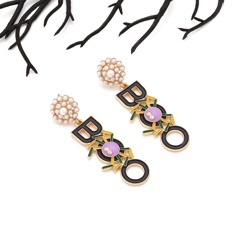 1 Pair Halloween Hip-Hop Funny Letter Spider Enamel Plating Inlay Alloy Artificial Pearls Drop Earrings