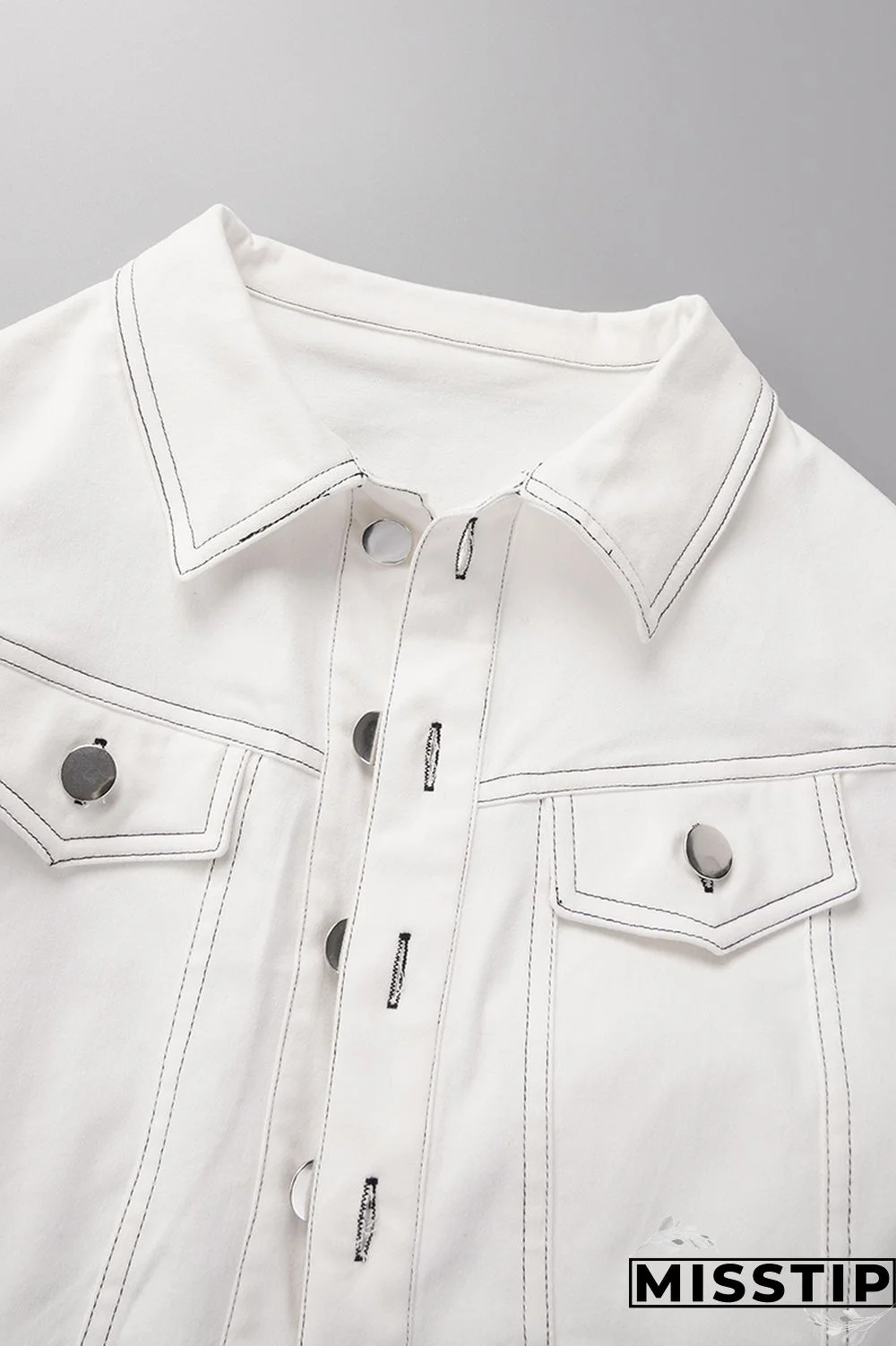 White Casual Solid Patchwork Turndown Collar Long Sleeve Two Pieces