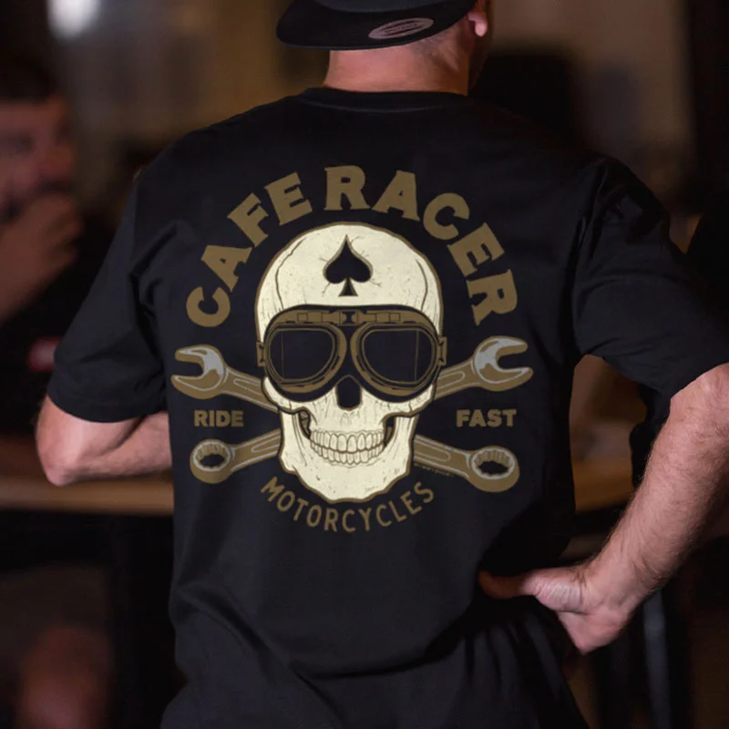 CAFE RACER Helmet Skull Print Men's T-shirt
