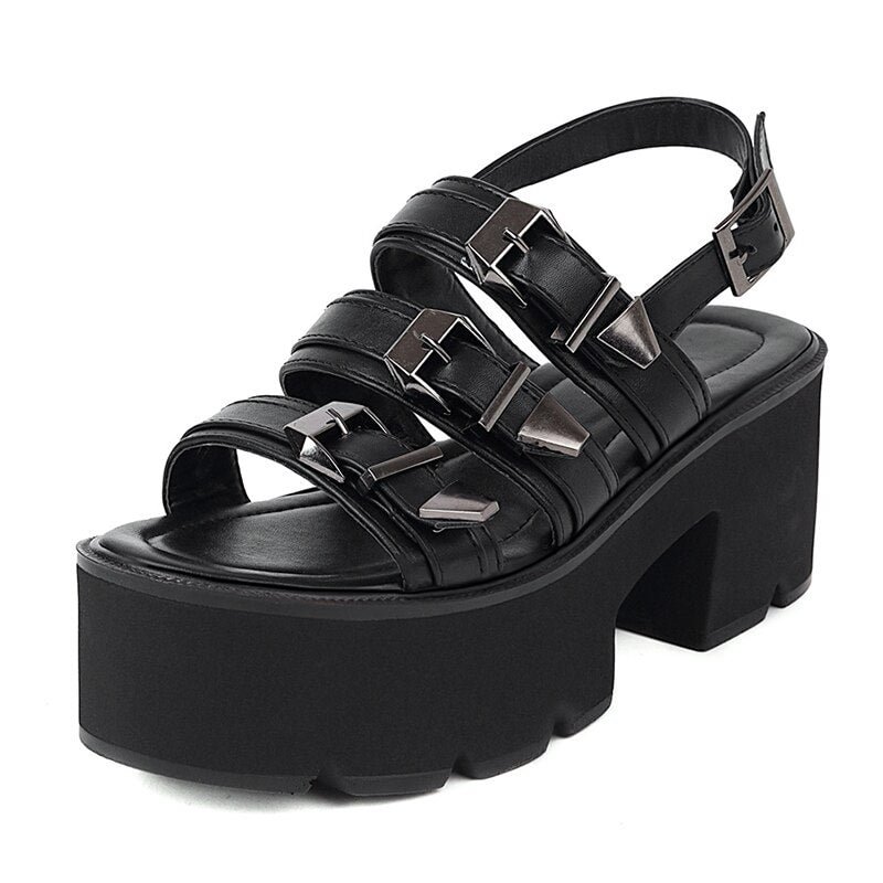 Gdgydh High Quality Rubber Sole Summer Shoes Belt Buckle Gothic Platform Women Sandals Block Heels Open Toe Female Footwear