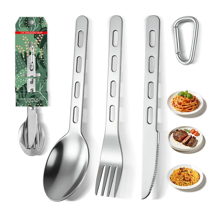 Stainless Steel Travel Cutlery Set with Clip