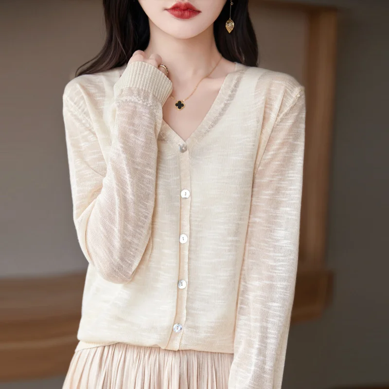 Ueong Ueong Hemp Knitting Cardigan Female Thin Ice Silk Linen Coat Sunscreen Clothes Summer Loose Outside The Shawl Air Conditioning Shirt