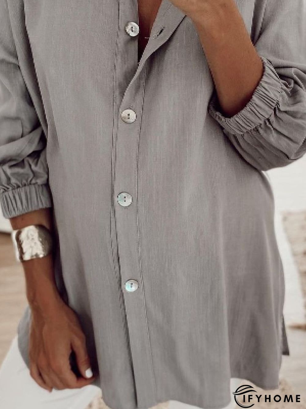 Casual Solid Long Sleeve Tunic Blouse | IFYHOME