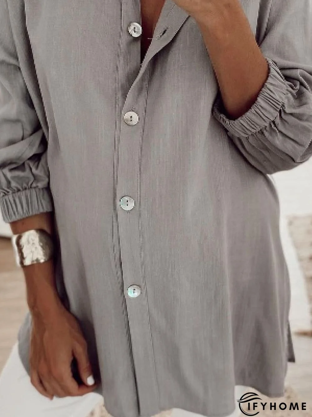 Casual Solid Long Sleeve Tunic Blouse | IFYHOME