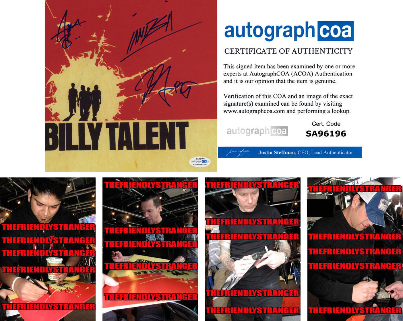 BILLY TALENT signed Autographed 8X8 Photo Poster painting - PROOF - BEN KOWALEWICZ Band ACOA COA