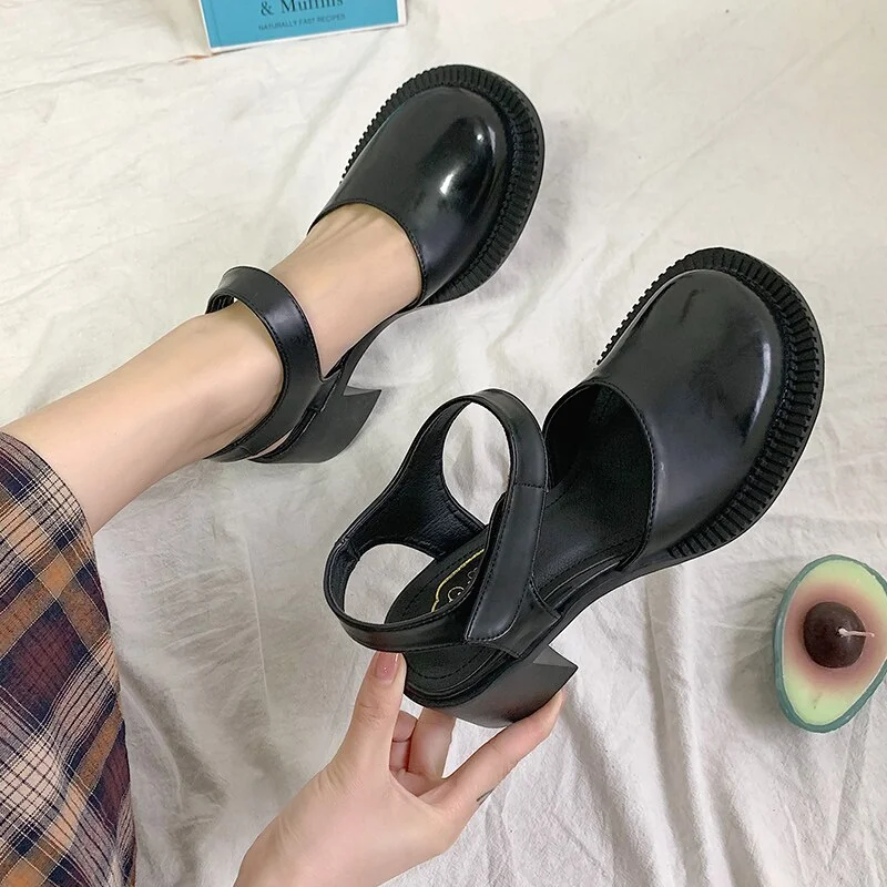 Qengg Korean shoes woman heels lolita shoes japanese school student uniform Suits Shoes Girl Cosplay Shoes lolita shoes sandal