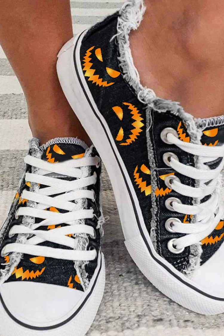 Women's Sneakers Halloween Face Print Lace-up Canvas Sneakers